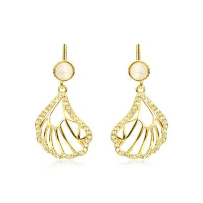 China New Arrival Cubic Zirconia Charm Jewelry Engrave Cavity Dangle Earrings 925 Silver Shell Stud Earring for sale