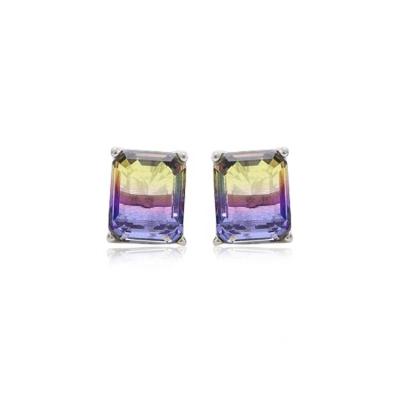 China CLASSIC Pure 925 Sterling Silver Studs Synthetic Ametrine Bridal Jewelry Set Luxury Wedding Earrings For Party for sale