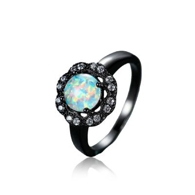 China Hyperbola Plating Black Round Fire Brass Hip Pop Ring Fashion Synthetic Opal Jewelry For Gift for sale