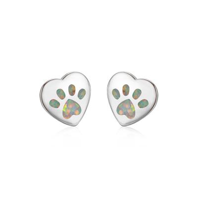 China Fashion Cute Cute Fire Protection Cat Synthetic Opal In Heart Tiny Earring Brass Earrings Studs Elegant Jewelry for sale