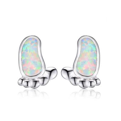 China Cute Fancy Synthetic Footprint Designer Opal Fire Goblet Studs Earrings Brass Jewelry For Gift for sale