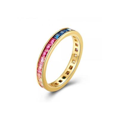 China Factory Sales FASHIONABLE Gradient Beautiful Color Gemstone Synthetic Ladies Brass Rings For Gift for sale