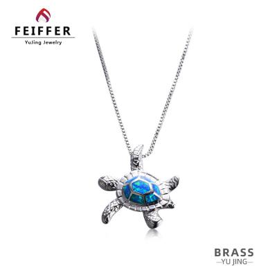 China Wholesale FASHIONABLE Lap Opal Brass Turtle Shape Pendant Rhodium Plated Necklace Jewelry Fashion Engagement Gift for sale