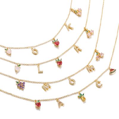 China Custom Made High Quality Gold Necklace Chain Alphabet Initials Zirconia Letter Jewelry Women Copper Brass Necklace CLASSIC for sale