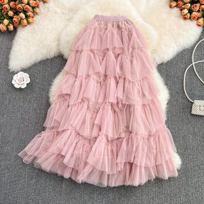 China 2022 Summer Anti-static Spring Women Midi Tutu Irregular Tulle A-Line Skirt for sale