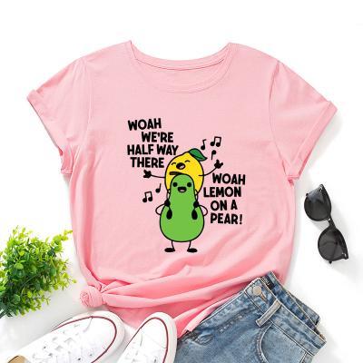 China hot sale Anti-wrinkle summer plus size round neck T-shirt fruit printed cotton t-shirts for women for sale