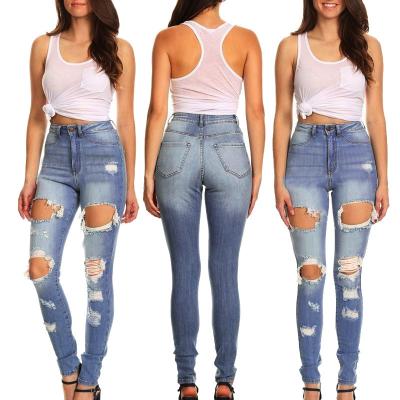 China Fashion high quality blue ribbed jeans for women for sale