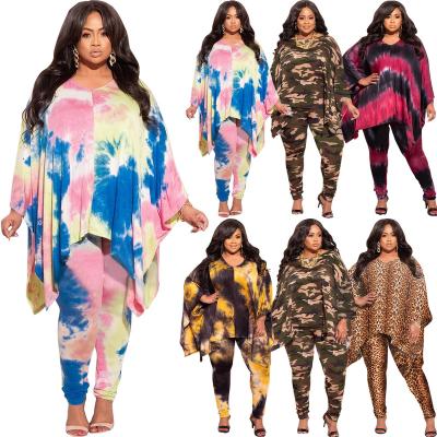 China Amazon European and American border women's leopard print fashion viable tie-dye casual two-piece suit for sale