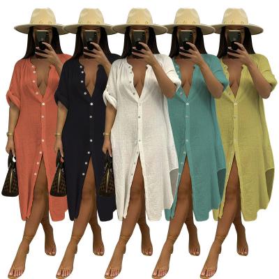 China Breathable Summer Solid Color Sexy Women Beach Swimwear Dress Cover Up for sale