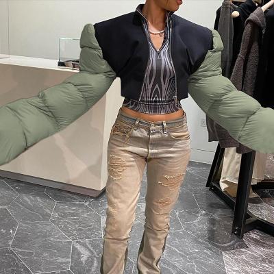 China Reversible Factory Outlet 2022 Fashion Striper Cotton Puff Sleeves Quilting Women Jacket Thin Short Coat Jacket Tops Winter Outwear for sale