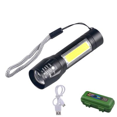 China Powerful Multifunctional Rechargeable COB LED Mini Pocket Flashlight Tail USB Interface Zoom XPE USB Aluminum Mini Lamp Flashes LED for sale