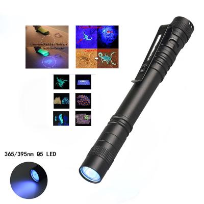 China Aluminum Alloy Mini 365 and 395nm 3W LED Flashlight LED Pen Light With Clip Function UV Blacklight for Pet Urine Detect for sale