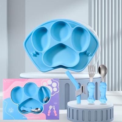 China Custom Maker Bpa Free Silicone Toddler Suctioin Dish Set Soft Dish Baby Kids Tableware Bpa Safe Free Bowl With Spoon for sale