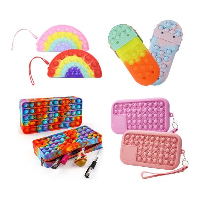 China NEW 2 Food-Safe Materials in 1 Kids Push Bubble Pen Case Stationery Bag Silicone Pop Pop Toy Pencil Case funda lapiz Women Snap Button Cosmetic Bags for sale