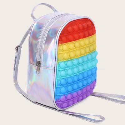 China Toy Backpack Purse Rainbow Silicon Material Push Bubble Jumpy Person Jumping Sensory Bag School Noise Bag Food-Safe For Kids Anxiety Relaxation for sale