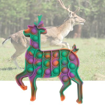 China Eco-Friendly Material Kids Trigger Tie-Dye Silicone Bubble Sensory Wiggle Toys Pack Kit Christmas Reindeer Push Noise Wiggle Toy for sale