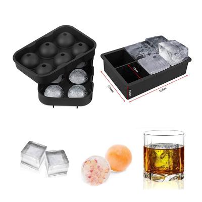 China Viable Ice Cube Maker Food Grade Whiskey Ice Ball Maker Mold Easy Release 2 Pack 6 Cavity Square Silicone Ice Cube Tray for sale