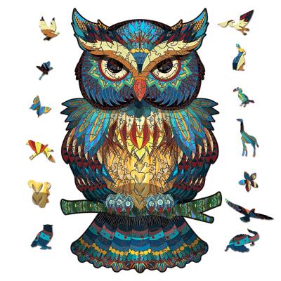 China DIY Custom Logo 100 Piece Kids Educational 3D Unique Animal Toys Shaped Puzzle Owl Dinosaur Elephant Wooden Jigsaw Brain Teaser for sale