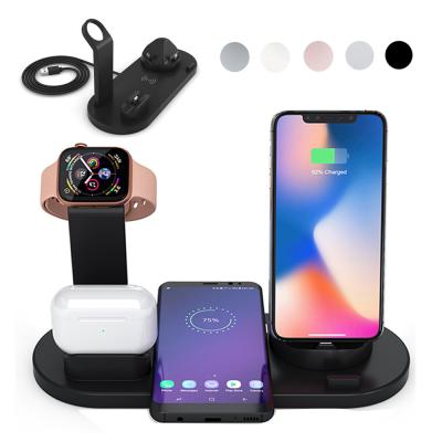 China 10W Cell Phone Fast Wireless Charger Qi Stand Wireless Charging Dock 4 in 1 for iPhone 12 for Smart Phone for AirPods for iWatch 5 Colors for sale