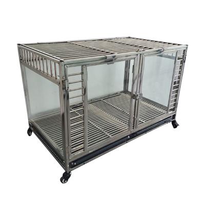 China Customizable Deluxe Tempered Glass Single Layer Breathable Double Door Dog Cage Metal Large Crates for sale