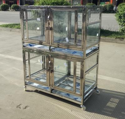 China Custom Professional Heavy Duty Four-Door Breathable Transparent Glass Double Layer Dog Kennel Dog Cage for sale