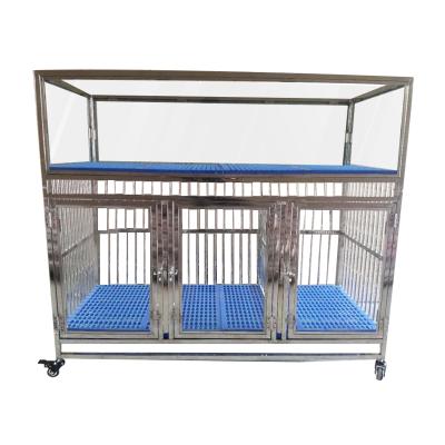 China Breathable Foldable Heavy Duty Tempered Glass Stainless Steel Dog Kennel Dog Puppy Cage for sale