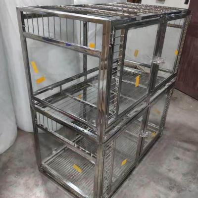 China Luxury Custom Made Double Layer Breathable Transparent Glass Four-Door Pet Kennel Cage For Dogs for sale