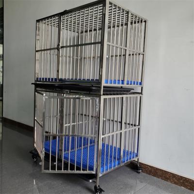 China Wholesale Breathable Double Layer Three Steel Doors Folding Dog Cage High Quality Stainless Steel Layer Steel Dog Cage for sale