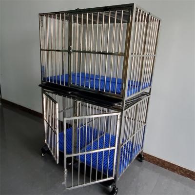 China Breathable Customizable Height Double Layer Three Doors Stainless Steel Dog Cages Stackable Dog Cage For Dog Establishments for sale