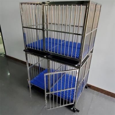 China Breathable Factory Direct Double Layer Three Doors Folding Dog Cage Pet Kennel Stainless Heavy Duty Folding Dog for sale