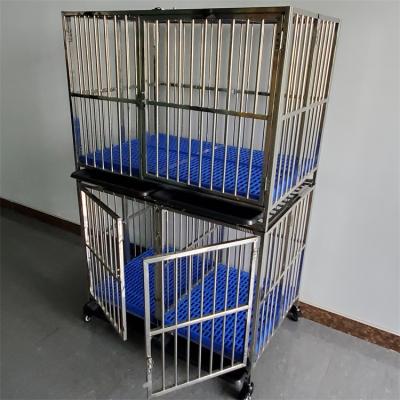 China Wholesale Breathable Double Layer Three Steel Doors Folding Stackable Professional Dog Cage Stainless Steel Large Dog Kennel for sale