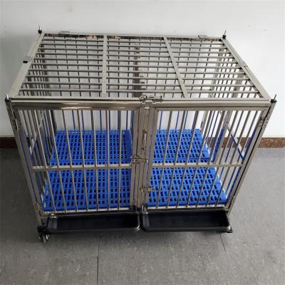 China Portable Folding Double Door Professional Dog Kennel Stainless Steel Pet Breathable Single Layer Dog Cage for sale