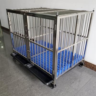 China Breathable Large Double Door Pet Kennel Cage Stainless Steel Single Layer Folding Dog Cage for sale