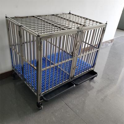 China Breathable Large Double Door Dog Houses Cages Stainless Steel Single Layer Collapsible Dog Cage for sale