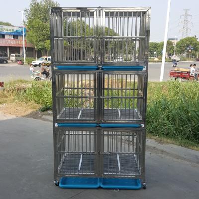 China Breathable Three Layers And Six Doors Stainless Steel Dog Cage Pet Shop Foldable Stackable Display Dog Cages for sale