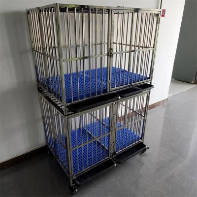 China Breathable Customization Double Layer Three Doors Folding Dog Cage Stainless Steel Large Dog Cage For Sale Cheap Pet Kennel for sale