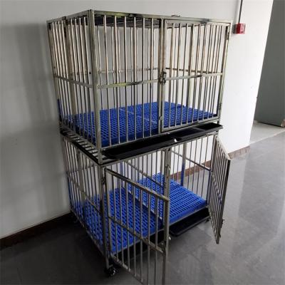 China Wholesale Breathable Double Layer Steel Doors Three Folding Luxury Dog Cage Professional Stackable Pet Cages Dog Kennel for sale