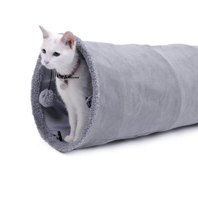 China 2021 Viable Funny Plush Folding Customization Tunnel Toy Cat Bed Pet Tent 2 Holes Tunnel for sale