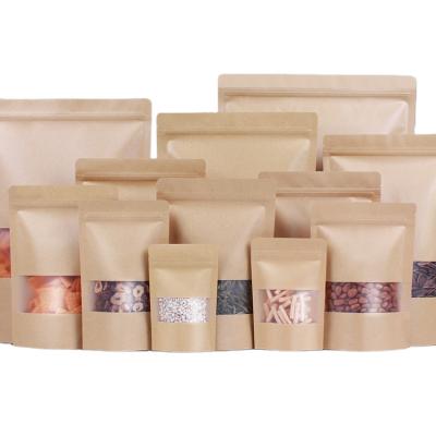 China Fast Shipping Zip Up Pocket Food Packet Bag Kraft Paper Bag Moisture Proof Packing Holder With Matte Window For Coffee Bean Snack Rice tea for sale