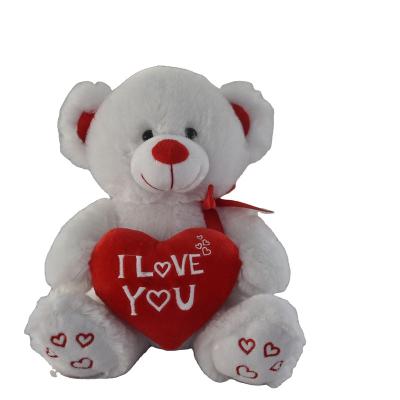 China Plush Wholesale 25cm Valentines Bears I Love You Pink Bear Plush Toy With Red Heart for sale