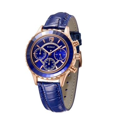 China Chronograph Six Hands Quartz Watch For Women Leather Strap Chronograph Women Wrist Watch Luminous Fashion for sale