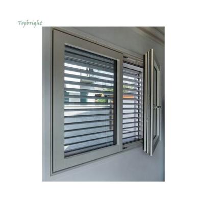 China Magnetic Screen Topbright Tinted Glass Aluminum Framed Windows With Aluminum Shutters Windows for sale