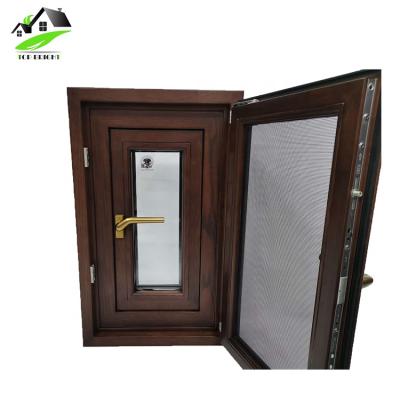 China Luxury Aluminum Clad Wooden Frame Wood Composite Windows Tempered Glass Casement Magnetic Screen for sale