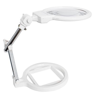 China Professional Acrylic Lens 2 Times Magnifier Lamp HD Reading Foldable Desktop Magnifiers With 2 Led Light for sale