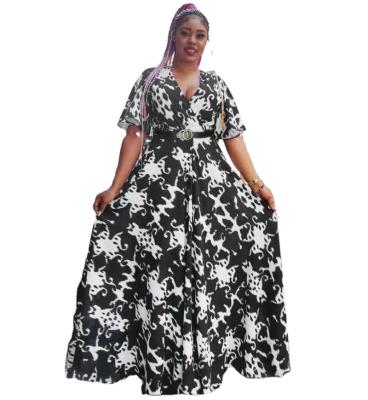 China Breathable African Women Fashion Printed Floral Skirt Africa Style Summer Retro Maxi Dress for sale