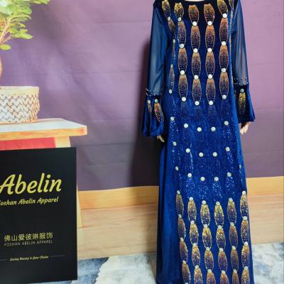 China Fashionable long dress 2021 Muslim hot temperament African pearl breathable high quality Muslim hot temperament bubble dress long dress for sale