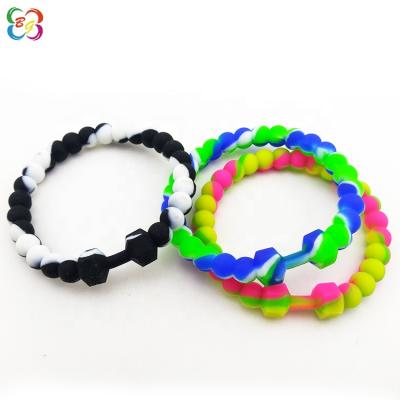 China Environmentally friendly promotion rainbow color unisex bracelet in silicone beads bracelet for sale