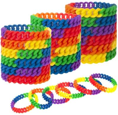 China Rainbow Pride Bracelets, Adult Party Silicone Link Bracelet Chain Link Silicone Bracelets for sale