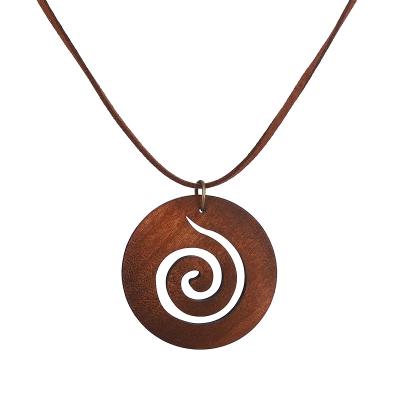 China Fashion Environmental Friendly Jewelry Long Chain Necklace Women Hollow Out Round Wooden Pendant Necklace for sale