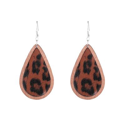 China FASHIONABLE Black Series Drop Shape Wood and PU Earrings Shape Women's Leopard Print Circle Earring Woody Jewelry for sale